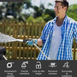 Buxibo - Wandslangenbox 20 Meter + 2 Meter - Tuinslang Met Haspel - 9 Sproei Standen - Slangenhouder 180° Draaibaar - Tuinslanghaspel Zwart+ Gratis Sproeier - Zwart -Gardena Winkel 1200x1200 684