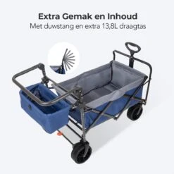 LifeGoods Bolderkar - Opvouwbaar - Tot 120KG - 103L - Extra Draagtas En Duwstang - Wasbaar Polyester - 98x45cm - Blauw/Grijs -Gardena Winkel 1200x1200 70
