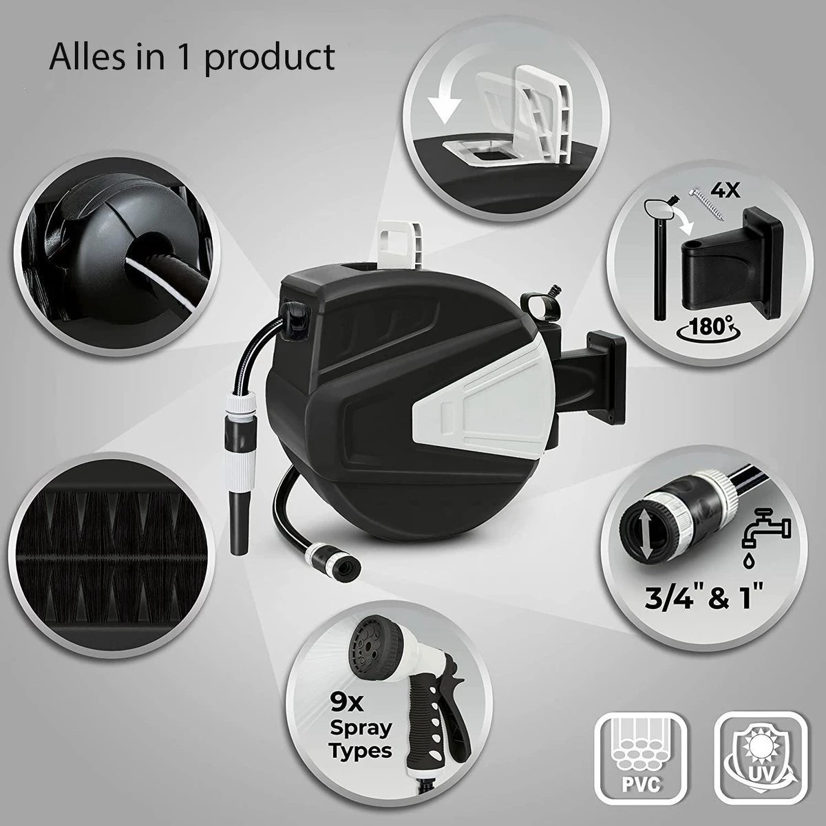 Sens Design Slanghaspel - Tuinslang Haspel - Automatisch - Zwart - 20m 9 Sens Design Slanghaspel - Tuinslang Haspel - Automatisch - Zwart - 20m - Afbeelding 7