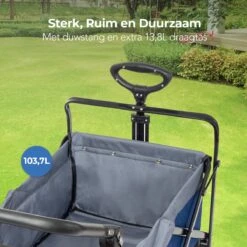 LifeGoods Bolderkar - Opvouwbaar - Tot 120KG - 103L - Extra Draagtas En Duwstang - Wasbaar Polyester - 98x45cm - Blauw/Grijs -Gardena Winkel 1200x1200 76