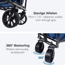LifeGoods Bolderkar - Opvouwbaar - Tot 120KG - 103L - Extra Draagtas En Duwstang - Wasbaar Polyester - 98x45cm - Blauw/Grijs -Gardena Winkel 1200x1200 78