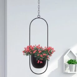 Be-Inspired® Hangende Bloempot Ovaal - Bloempot Binnen - Voor Hangplant – Plant Bloem Pot Met Opknoping – Plantenhanger - Plantenbak - Industrieel – Scandinavisch - Metaal - Zwart -Gardena Winkel 1200x1200 835