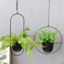 Be-Inspired® Hangende Bloempot Ovaal - Bloempot Binnen - Voor Hangplant – Plant Bloem Pot Met Opknoping – Plantenhanger - Plantenbak - Industrieel – Scandinavisch - Metaal - Zwart -Gardena Winkel 1200x1200 838