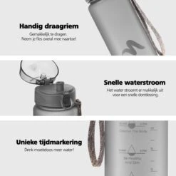 Swilix ® Drinkfles - 1 Liter - Drinkfles Met Tijdmarkering - Grijs 24 Swilix ® Drinkfles - 1 Liter - Drinkfles Met Tijdmarkering - Grijs -Gardena Winkel 1200x1200 855