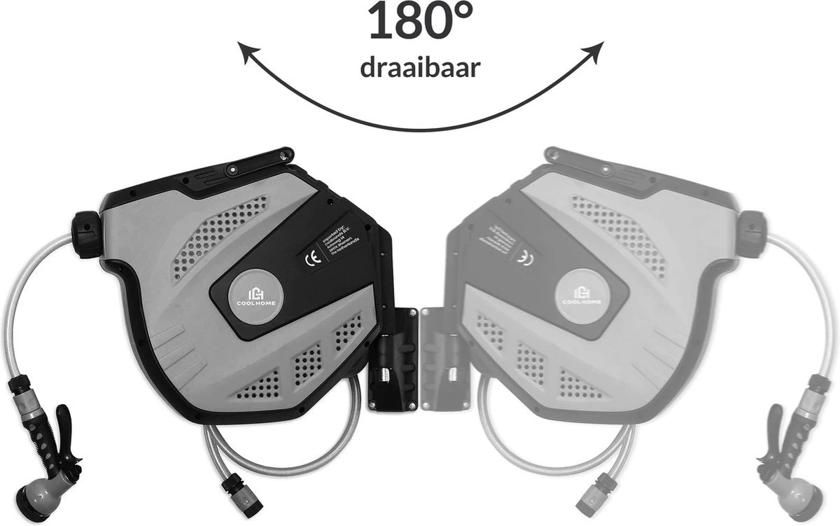 CoolHome Wandslangenbox 15 Meter + 1,5 Meter - Tuinslang Met Haspel- Slangenhouder 180° Draaibaar - Tuinslanghaspel Zwart - Grijs 7 CoolHome Wandslangenbox 15 Meter + 1,5 Meter - Tuinslang Met Haspel- Slangenhouder 180° Draaibaar - Tuinslanghaspel Zwart - Grijs - Afbeelding 5