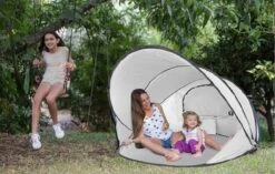 Deryan Luxe Pop Up Strandtent XXL - Anti-UV 50+ - Zilver -Gardena Winkel 1200x765