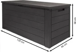 Merkloos Woody Tuin Opbergbox - 324 Liter 45x120x60 Cm - Tuinkussenbox - Antraciet/bruin -Gardena Winkel 1200x823