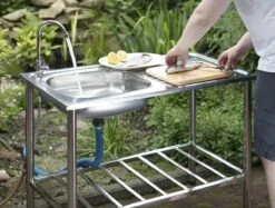 Camping/Outdoor Inox Tafel Met Gootsteen Lavabo En Kraan 100x77x50cm -Gardena Winkel 1200x909
