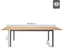 NATERIAL - Uitschuifbare Tuintafel ORIS - Uitschuifbare Tafel Voor 6 Tot 8 Personen - 180-240x100 Cm - Aluminium - Hout Eucalyptus -Gardena Winkel 1200x958