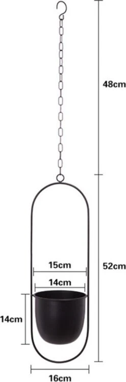 Be-Inspired® Hangende Bloempot Ovaal - Bloempot Binnen - Voor Hangplant – Plant Bloem Pot Met Opknoping – Plantenhanger - Plantenbak - Industrieel – Scandinavisch - Metaal - Zwart -Gardena Winkel 398x1200