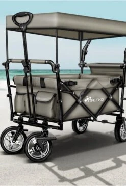 Wildebeest Bolderkar Opvouwbaar Grijs - Bolderwagen Met Kinder Zitje - Bolderkarren - Handkar Grijs - Opvouwbaar Transportwagen - Transportkar - Handkar Tuin Trolley Met Dak Transport Trolley XXL -Gardena Winkel 812x1200