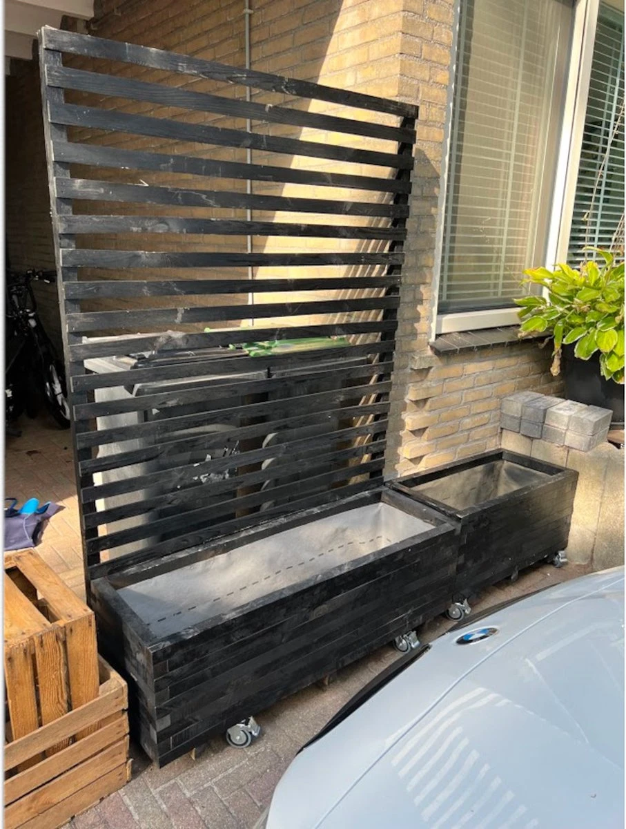 AMISHOUT - Plantenbak Met Klimrek 120x40x40 (180) Cm - Zwart 3 AMISHOUT - Plantenbak Met Klimrek 120x40x40 (180) Cm - Zwart