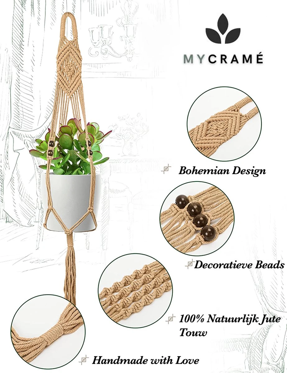 4 Stuks Luxe Jute Plantenhangers - Boho Handgeweven Katoen Hangpot Voor Binnen/Buiten - Hangende Bloempot Met Kralen - Macramé Touw/Koord Hangplant Houder - Bohemian Wandhanger Decoratie - Plant Hanger - Verticale Tuin Bloempothouder Planthanger 7 4 Stuks Luxe Jute Plantenhangers - Boho Handgeweven Katoen Hangpot Voor Binnen/Buiten - Hangende Bloempot Met Kralen - Macramé Touw/Koord Hangplant Houder - Bohemian Wandhanger Decoratie - Plant Hanger - Verticale Tuin Bloempothouder Planthanger - Afbeelding 5