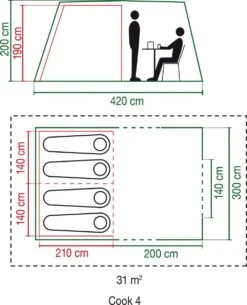 Coleman Cook 4 Tunneltent - Familietent - 4-Persoons - Groen -Gardena Winkel 971x1200